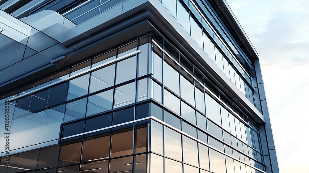 Obraz premium Modern Office Building with Large Glass Windows and Sleek Design