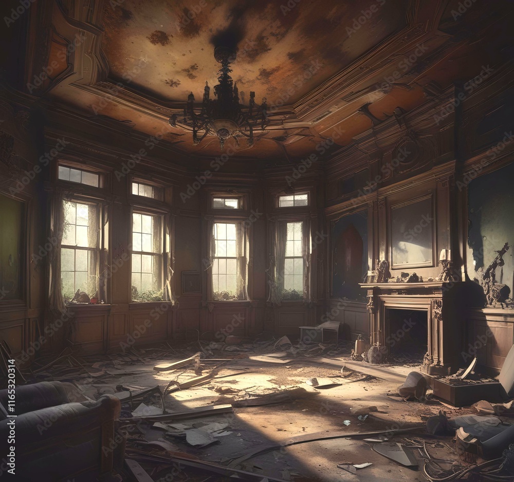 Fototapeta premium Illustration of abandoned house interior.