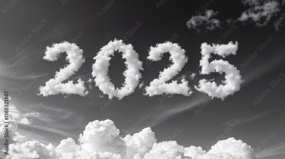 Happy New Year 2025, number 2025 made of clouds in the sky. Happy New Year 2025, number 2025 made of clouds in the sky.