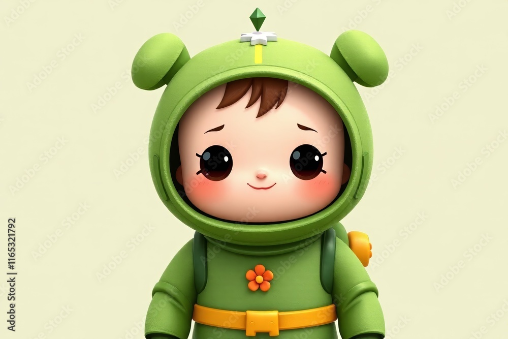 Naklejka premium there is a small green toy with a green outfit on