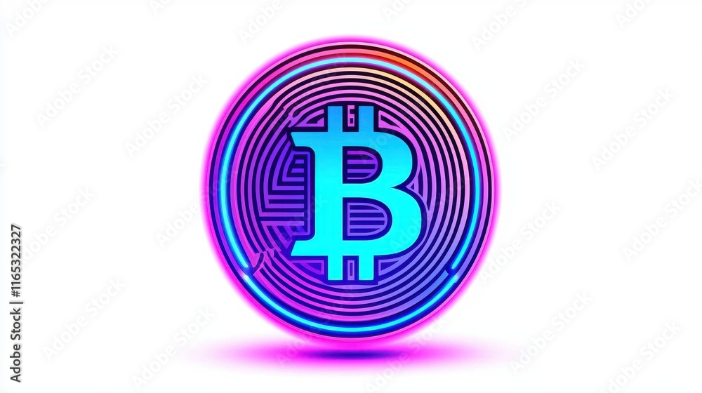 Digital representation of a futuristic Bitcoin symbol with intricate neon patterns and vibrant colors, illustrating the concept of cryptocurrency in a modern context Digital representation of a futuristic Bitcoin symbol with intricate neon patterns and vibrant colors, illustrating the concept of cryptocurrency in a modern context