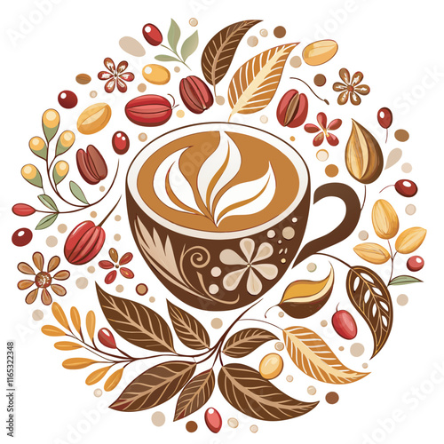 Coffee house and seamless coffee pattern in vintage style background, Coffee beans and coffee elements doodle art illustration.
