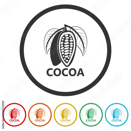 Chocolate cocoa bean icon. Set icons in color circle buttons