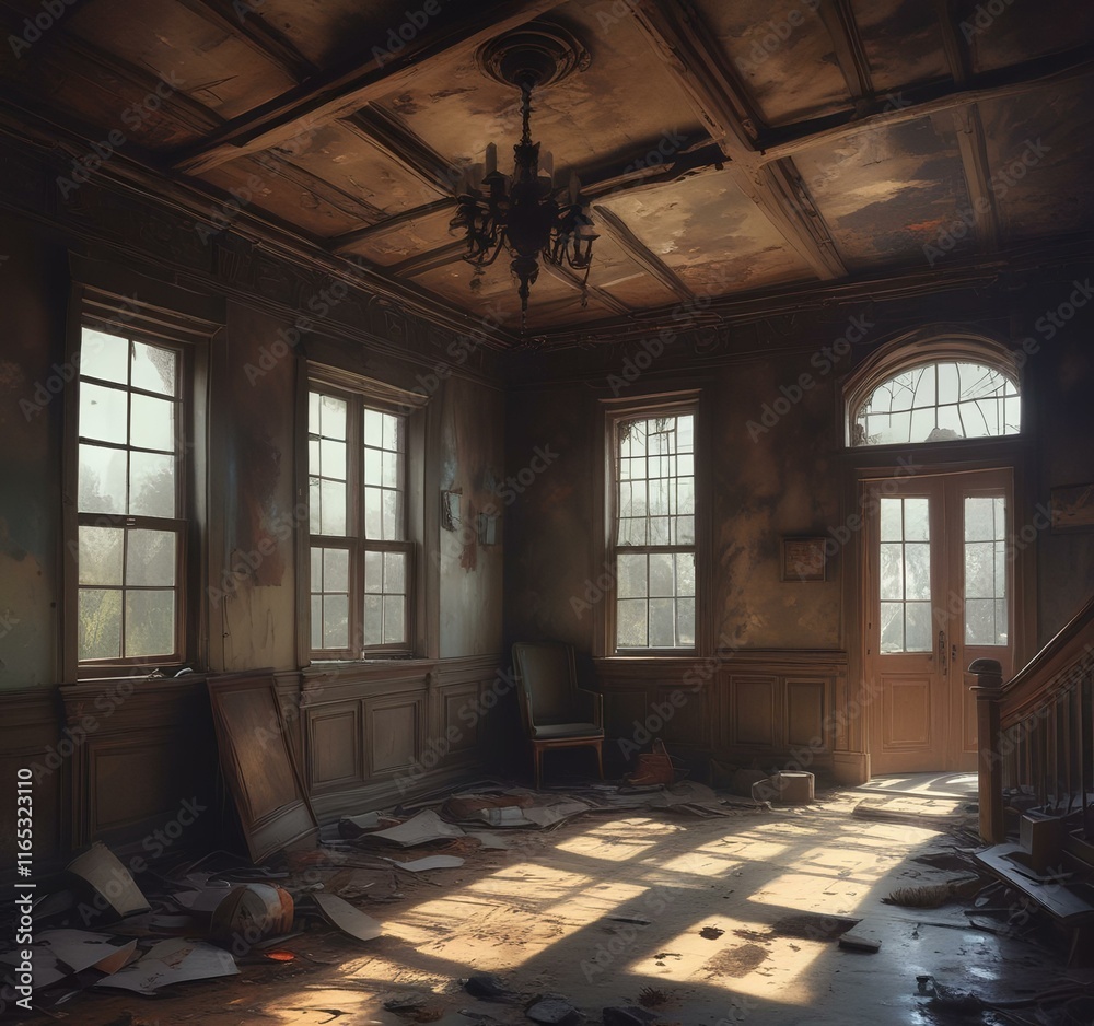 Fototapeta premium Illustration of abandoned house interior.