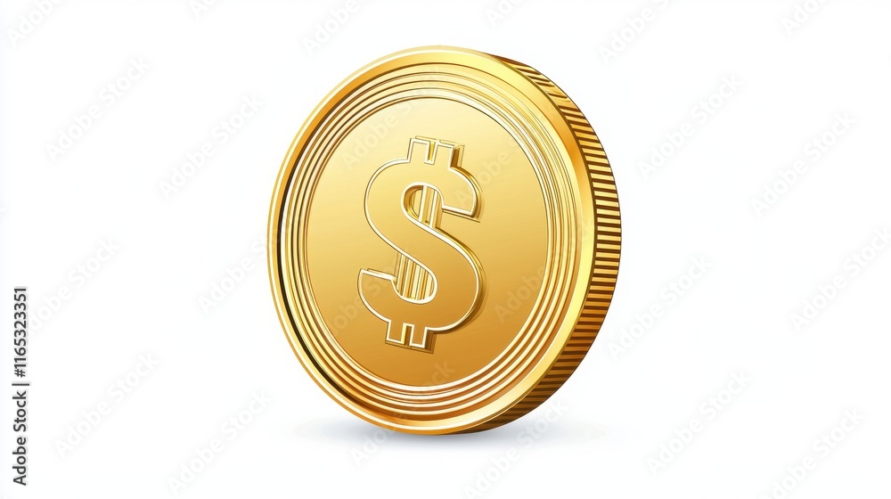 High-Quality Golden Coin With Dollar Sign, Glossy Finish, Reflective Surface, Ideal for Financial, Investment, or Currency-Themed Designs and Illustrations High-Quality Golden Coin With Dollar Sign, Glossy Finish, Reflective Surface, Ideal for Financial, Investment, or Currency-Themed Designs and Illustrations