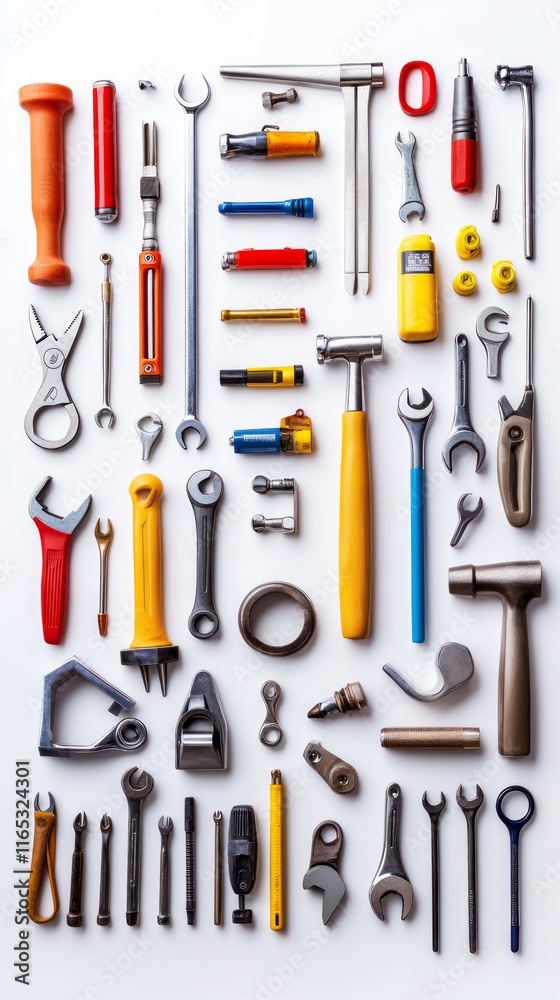 A Collection of Diverse Tools in a Creative Arrangement. A Visual Representation of Industrial Craftsmanship and Repair A Collection of Diverse Tools in a Creative Arrangement. A Visual Representation of Industrial Craftsmanship and Repair