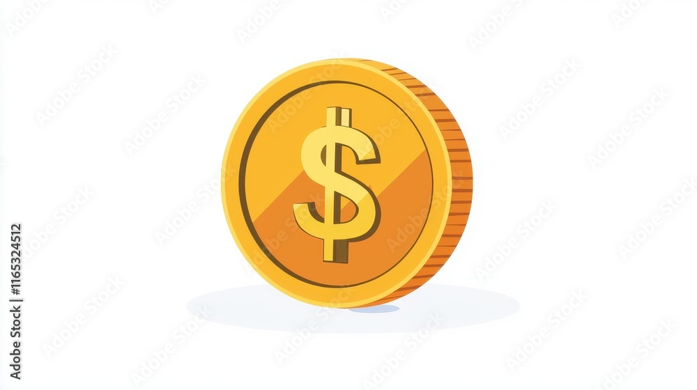 Bright and Glossy Gold Coin with Dollar Sign Symbol Against a White Background, Ideal for Financial and Business Concepts, Digital Marketing Graphics, and Investment Themes Bright and Glossy Gold Coin with Dollar Sign Symbol Against a White Background, Ideal for Financial and Business Concepts, Digital Marketing Graphics, and Investment Themes