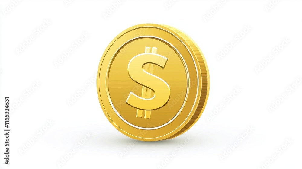 Shiny Gold Coin with Dollar Symbol on a White Background Representing Wealth, Finance, and Currency in Modern Economics for Stock Photos Shiny Gold Coin with Dollar Symbol on a White Background Representing Wealth, Finance, and Currency in Modern Economics for Stock Photos