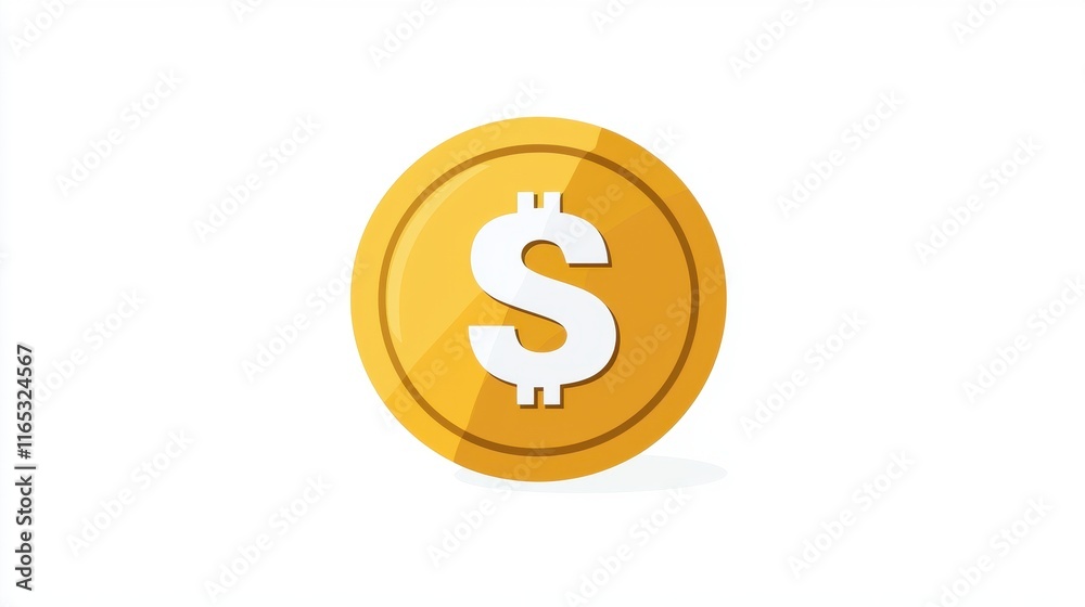 Golden Coin with Dollar Sign, Symbolizing Wealth, Finance, and Investment in a Clean and Modern Style on a White Background Golden Coin with Dollar Sign, Symbolizing Wealth, Finance, and Investment in a Clean and Modern Style on a White Background
