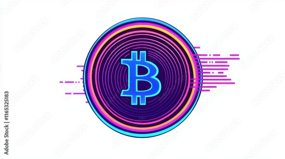 Vibrant and Modern Bitcoin Symbol in Circular Design with Colorful Lines and Dynamic Background Representing Digital Currency and Financial Technology Vibrant and Modern Bitcoin Symbol in Circular Design with Colorful Lines and Dynamic Background Representing Digital Currency and Financial Technology
