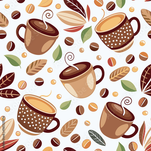 Coffee house and seamless coffee pattern in vintage style background, Coffee beans and coffee elements doodle art illustration.