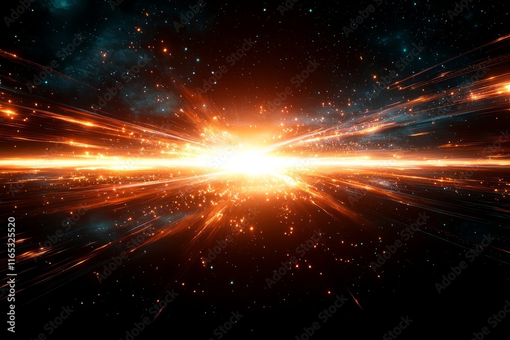 Obraz premium Cosmic Explosion Bright Streaks Across Starry Space