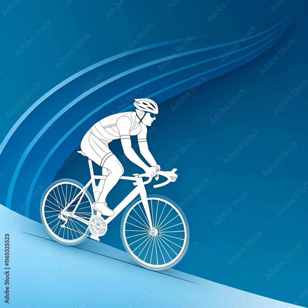 Fototapeta premium cyclist side view white silhouette on a blue back