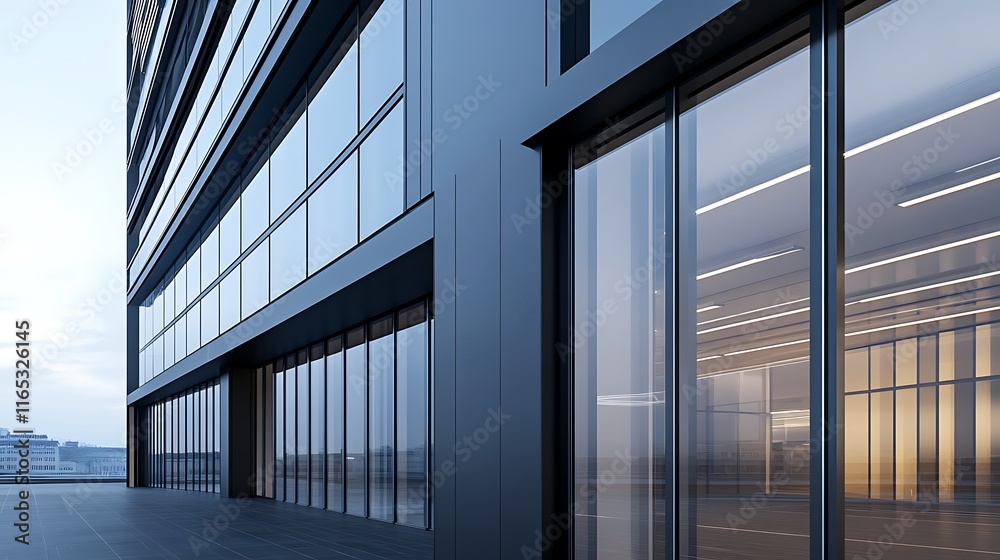 Obraz premium Stylish Glass Windows Complement the Sleek Lines of an Office Building