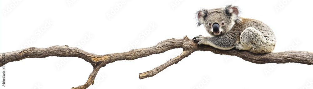 Koala resting on a tree branch, white isolate background. Koala resting on a tree branch, white isolate background.