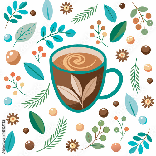 Coffee house and seamless coffee pattern in vintage style background, Coffee beans and coffee elements doodle art illustration.