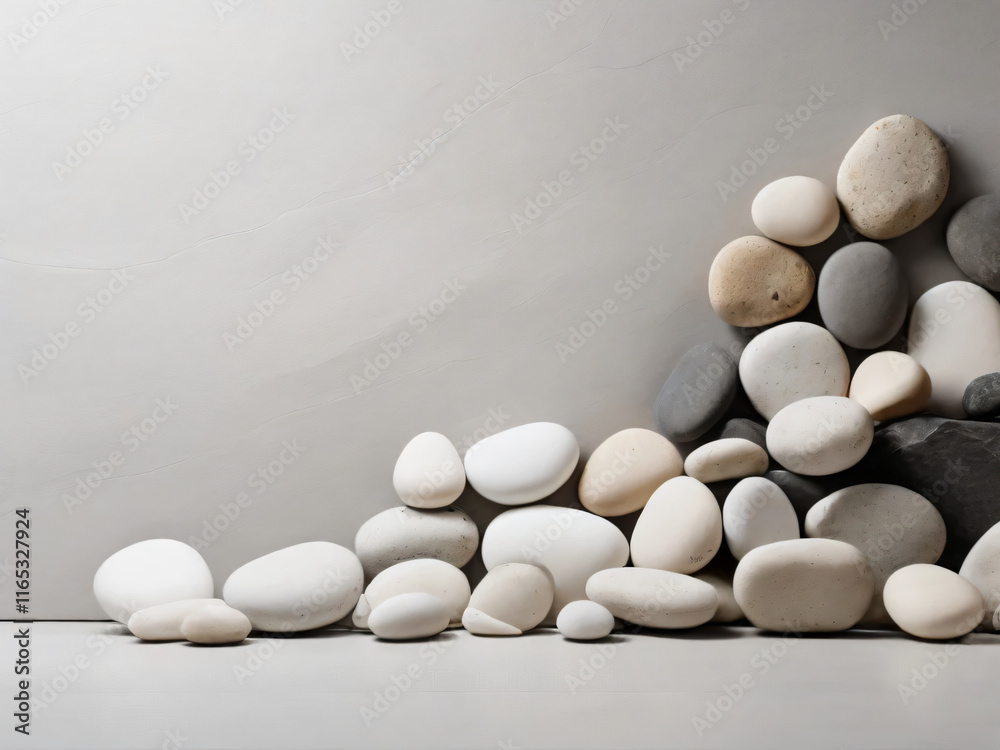 White pebbles neatly arranged on a plain background. White pebbles neatly arranged on a plain background.