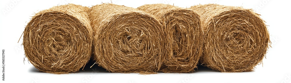 Four hay bales stacked together on a white isolated background. Four hay bales stacked together on a white isolated background.