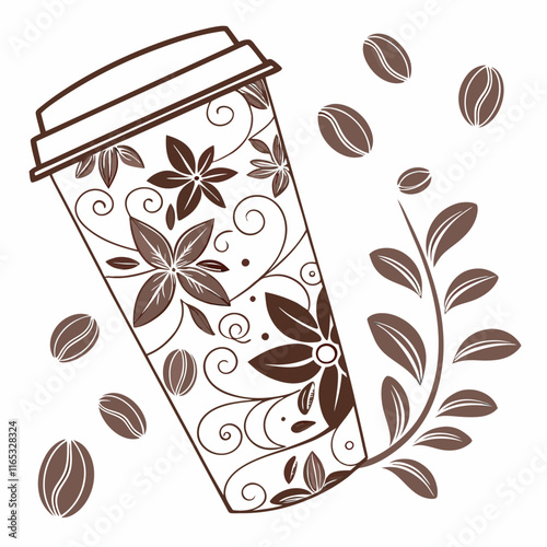 Coffee house and seamless coffee pattern in vintage style background, Coffee beans and coffee elements doodle art illustration.