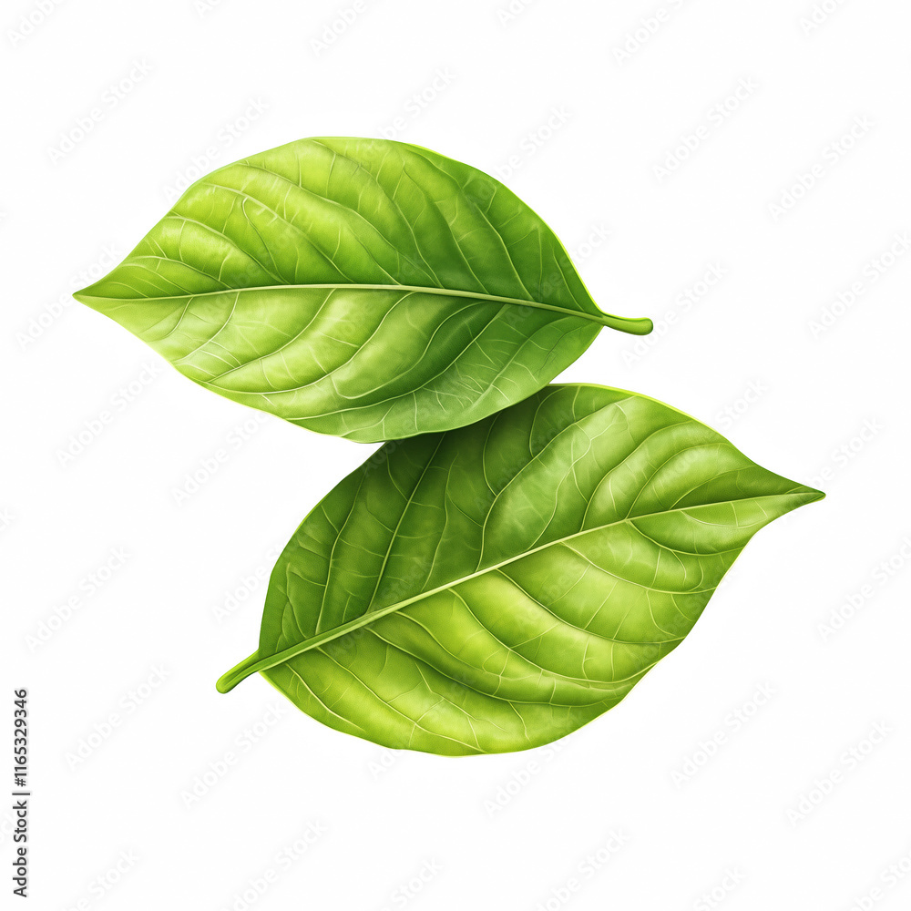 Obraz premium Realistic two green leaves isolated on transparent background Generative Ai.