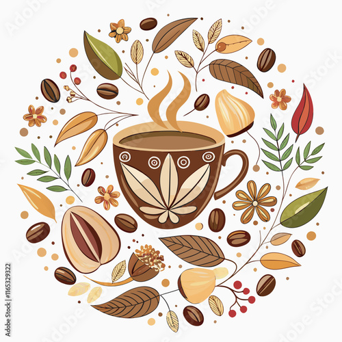 Coffee house and seamless coffee pattern in vintage style background, Coffee beans and coffee elements doodle art illustration.