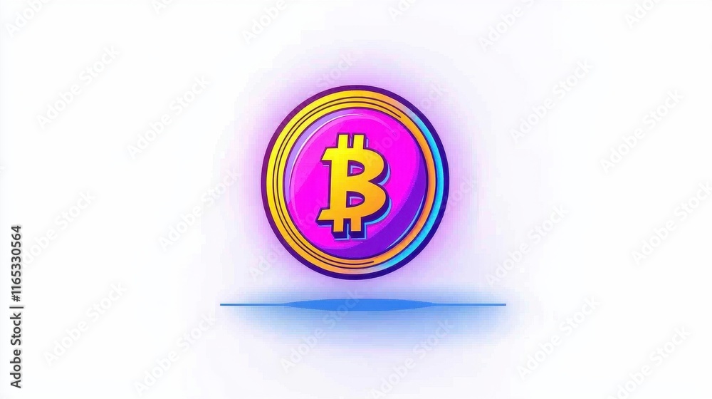 Colorful Digital Coin Illustration Featuring Bitcoin Symbol in Vibrant Pink and Gold Colors, Ideal for Financial Technology and Cryptocurrency Concepts Colorful Digital Coin Illustration Featuring Bitcoin Symbol in Vibrant Pink and Gold Colors, Ideal for Financial Technology and Cryptocurrency Concepts