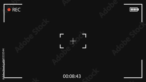 Camera viewfinder Recording Screen Overlay With Alpha Channel. Transparent background. 4K Video horizontal frame vector illustration