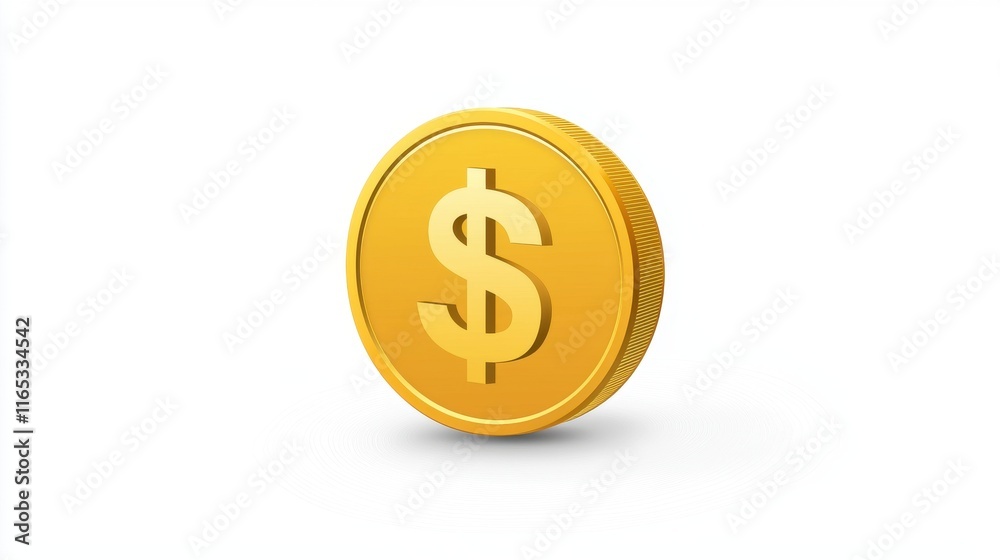 3D Illustration of a Shiny Golden Coin with a Dollar Sign on a White Background, Representing Wealth, Prosperity, Finance, or Investment in a Modern Context 3D Illustration of a Shiny Golden Coin with a Dollar Sign on a White Background, Representing Wealth, Prosperity, Finance, or Investment in a Modern Context