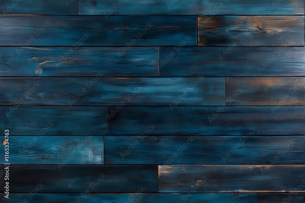 Naklejka premium distressed blue wood planks with bold grains and slight cracks 