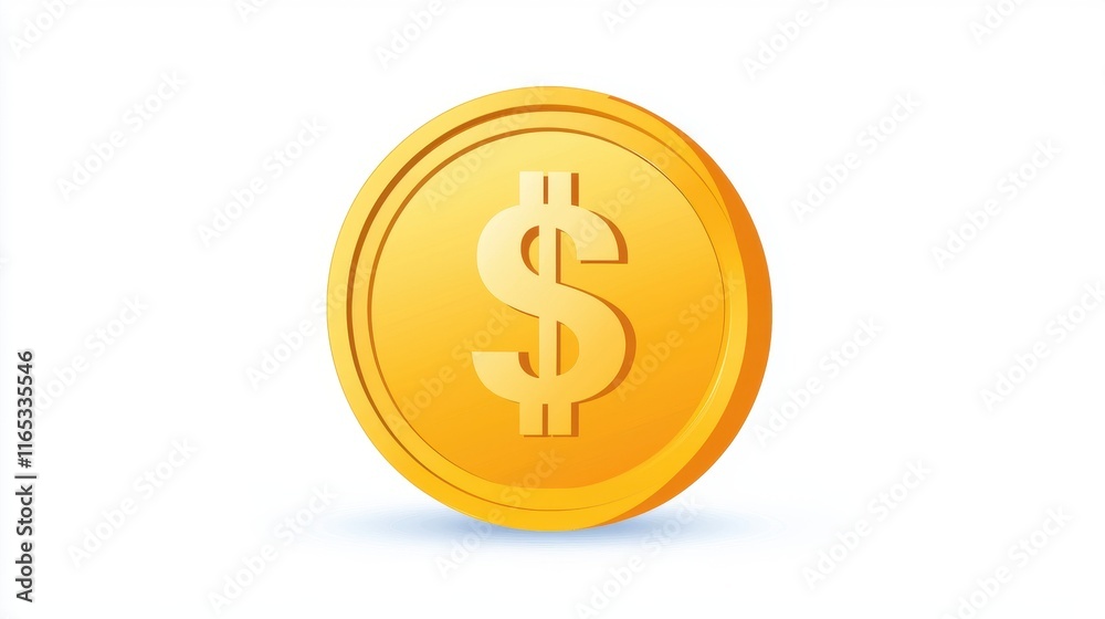 Bright and Shiny Golden Coin with Dollar Sign Symbolizing Wealth, Prosperity, and Financial Success Against a Clean White Background for Business Concepts Bright and Shiny Golden Coin with Dollar Sign Symbolizing Wealth, Prosperity, and Financial Success Against a Clean White Background for Business Concepts