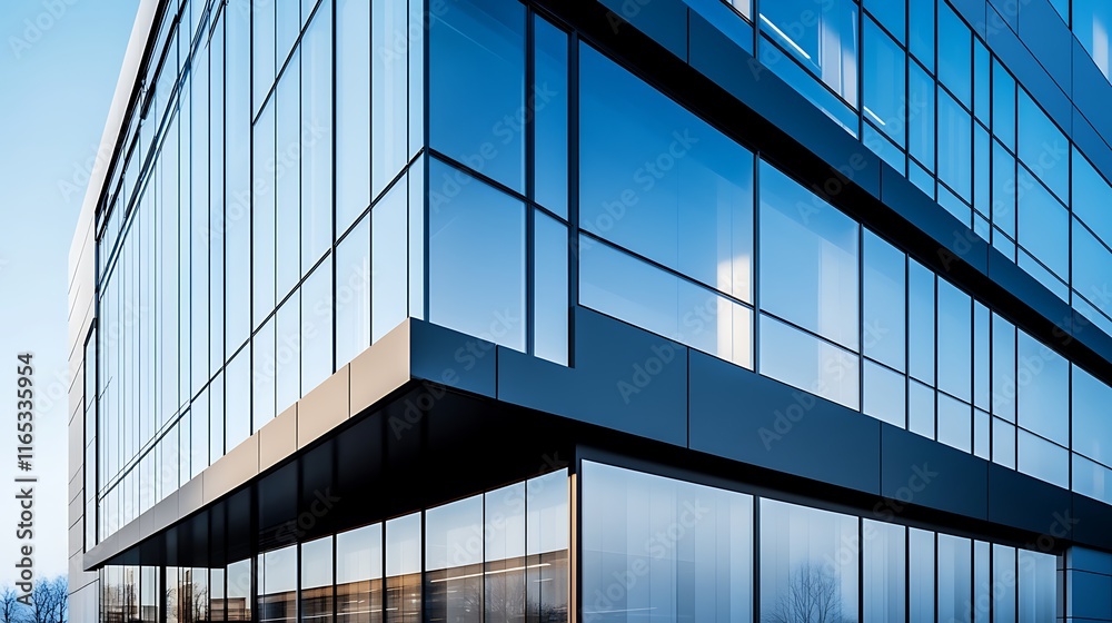Sleek Modern Building Exterior with Large Glass Windows Sleek Modern Building Exterior with Large Glass Windows
