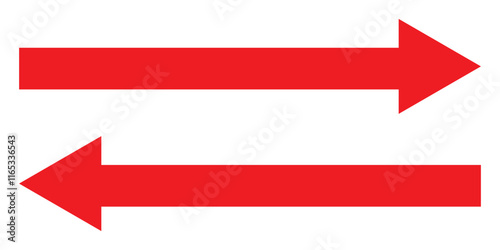 Set of long arrow vector, icon. red horizontal double side arrow. Straight long arrow vector icon set. Long arrows left and right in flat style. Long arrow silhouette, symbol, icon design.