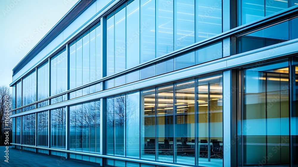 Sleek Modern Building Exterior with Large Glass Windows Sleek Modern Building Exterior with Large Glass Windows