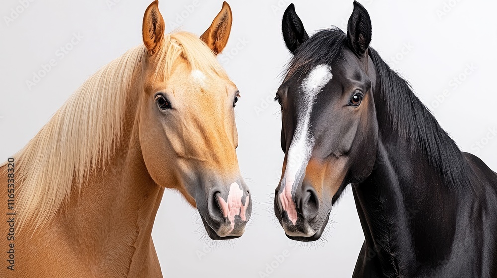 Equine companions portrait studio animal photography neutral background close-up majestic creatures Equine companions portrait studio animal photography neutral background close-up majestic creatures