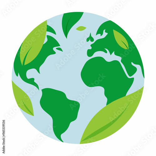 Global Sustainability Green Leaves Globe Illustration