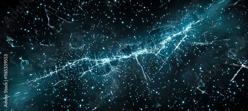 Broken crack glass pieces on black background. Generative AI technology.	
