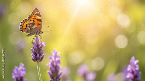 Butterfly on Lavender in Sunlight