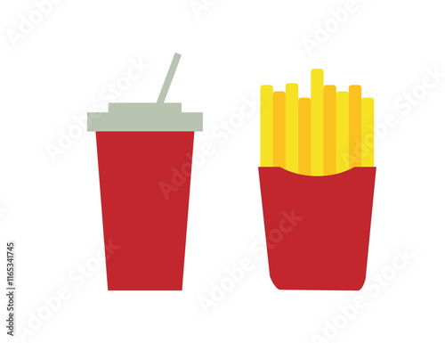 フライドポテトとドリンクのアイコンのイラストのセット