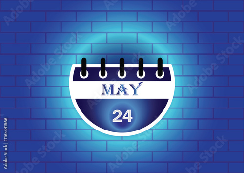 A stylized calendar page showing May 24th, highlighted against a blue brick wall background. The design is clean and modern, ideal for various applications needing a date display.