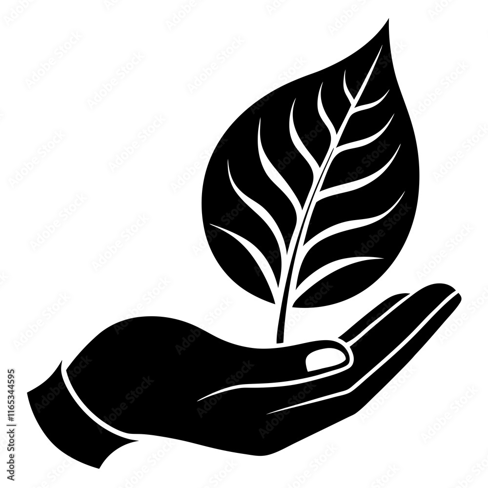 Hand Holding Leaf: Symbol of Care for Nature Vector Design Hand Holding Leaf: Symbol of Care for Nature Vector Design