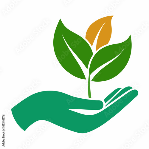 Hand Holding Leaf: Symbol of Care for Nature Vector Design