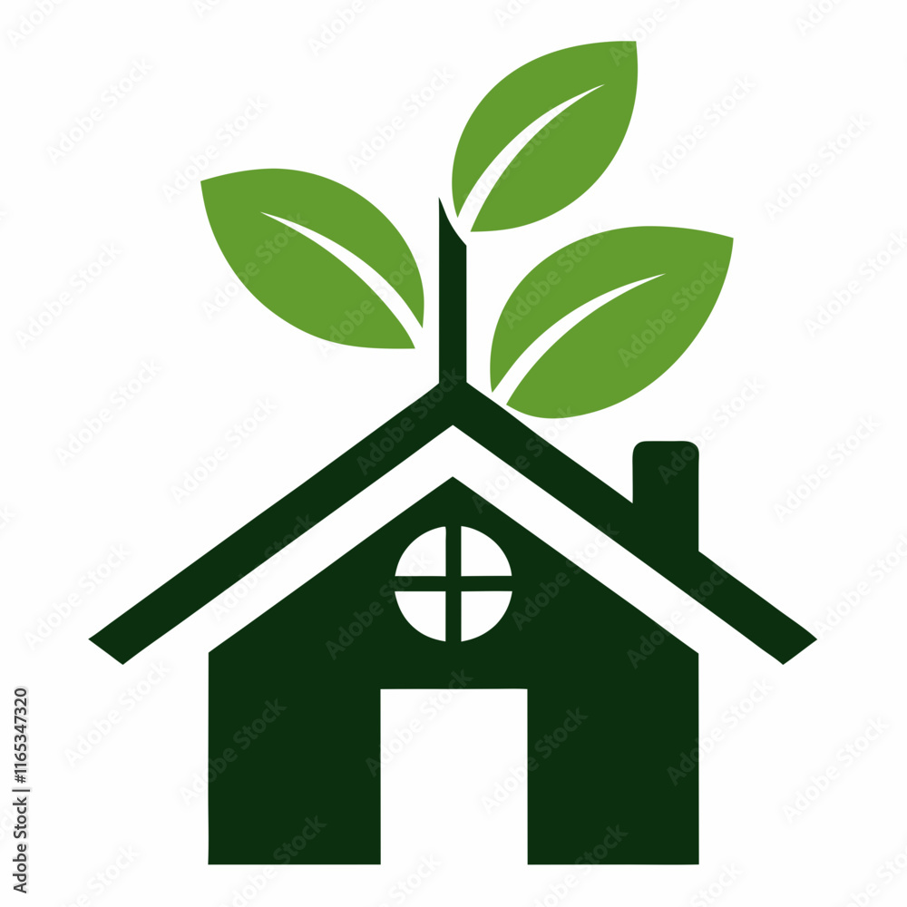 Eco-Friendly Home with Tree Silhouette Vector Design Eco-Friendly Home with Tree Silhouette Vector Design