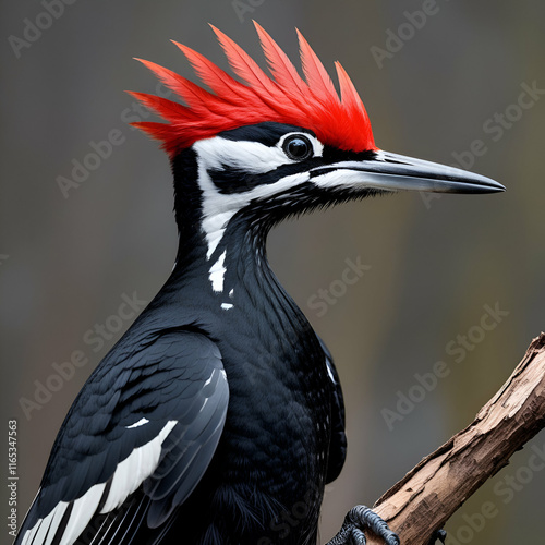 Wallpaper Mural Close-Up Portrait of Ivory-Billed Woodpecker (Campephilus principalis) with Long Ivory Bill and Red Crest Torontodigital.ca
