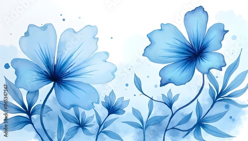 A 3D Detailed Hand-Painted Watercolor Composition,  An Abstract Watercolor Painting, A Seamless Repeating Pattern Of Hand-Painted Blue Artwork