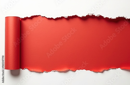 Red Paper Tear Abstract: A vibrant red paper tear creates a dramatic and eye-catching abstract background, with a rolled edge revealing a hint of the underlying white.