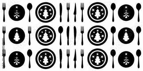 Fork, knife, spoon and plate set icons