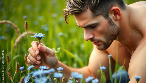 a handsome man holding a flower photo