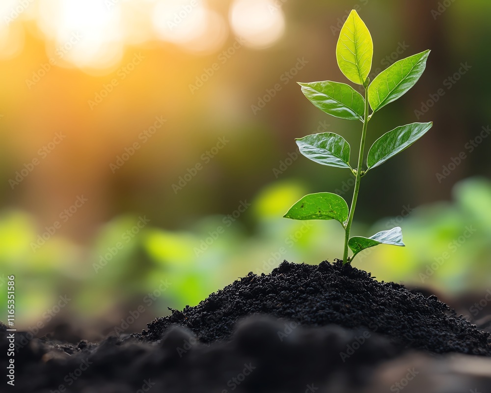A green plant pointing upwards from the forest floor in a serene woodland setting, symbolizing business growth, success, and future potential A green plant pointing upwards from the forest floor in a serene woodland setting, symbolizing business growth, success, and future potential