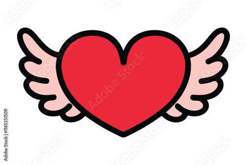 Heart shape with wings vector illustration.