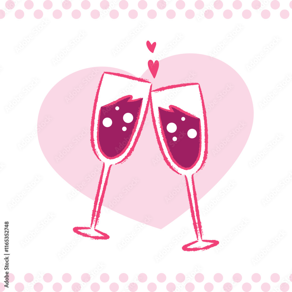 Toasting Champagne Glasses celebration anniversary party hand drawn illustration